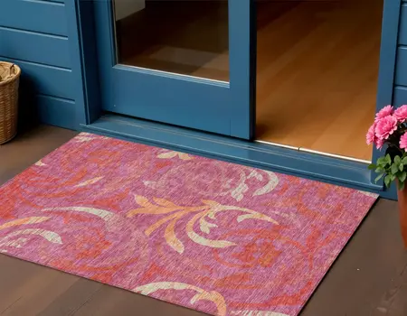 3' X 5' Blush Orange And Ivory Floral Washable Indoor Outdoor Area Rug