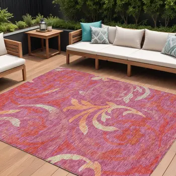 9' X 12' Blush Orange And Ivory Floral Washable Indoor Outdoor Area Rug