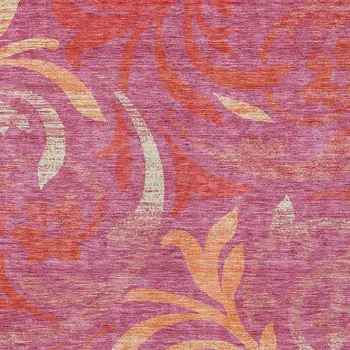 9' X 12' Blush Orange And Ivory Floral Washable Indoor Outdoor Area Rug