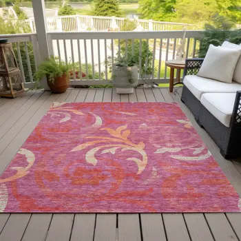 10' X 14' Blush Orange And Ivory Floral Washable Indoor Outdoor Area Rug