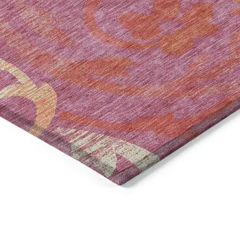 10' X 14' Blush Orange And Ivory Floral Washable Indoor Outdoor Area Rug