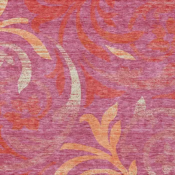 10' X 14' Blush Orange And Ivory Floral Washable Indoor Outdoor Area Rug