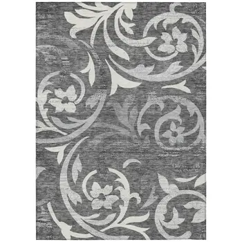 8' X 10' Charcoal Silver And Gray Floral Washable Indoor Outdoor Area Rug