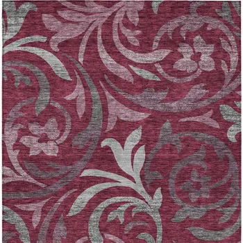 3' X 5' Red Gray And Silver Floral Washable Indoor Outdoor Area Rug