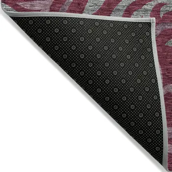 5' X 8' Red Gray And Silver Floral Washable Indoor Outdoor Area Rug