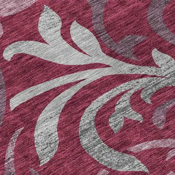 10' X 14' Red Gray And Silver Floral Washable Indoor Outdoor Area Rug