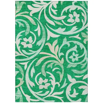 3' X 5' Mint Green And Ivory Floral Washable Indoor Outdoor Area Rug