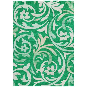 3' X 5' Mint Green And Ivory Floral Washable Indoor Outdoor Area Rug