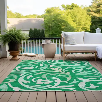 3' X 5' Mint Green And Ivory Floral Washable Indoor Outdoor Area Rug