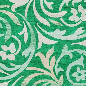 5' X 8' Mint Green And Ivory Floral Washable Indoor Outdoor Area Rug