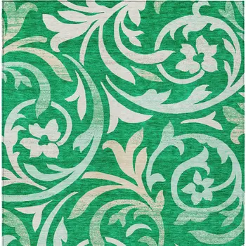 8' X 10' Mint Green And Ivory Floral Washable Indoor Outdoor Area Rug