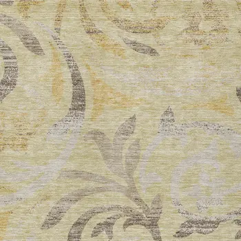 5' X 8' Gold Beige And Taupe Floral Washable Indoor Outdoor Area Rug