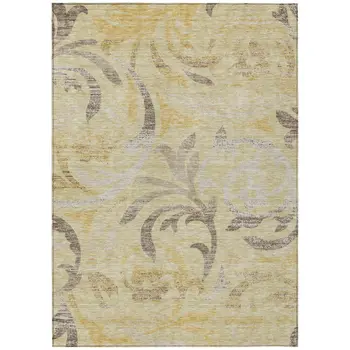 8' X 10' Gold Beige And Taupe Floral Washable Indoor Outdoor Area Rug