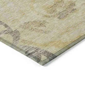 8' X 10' Gold Beige And Taupe Floral Washable Indoor Outdoor Area Rug