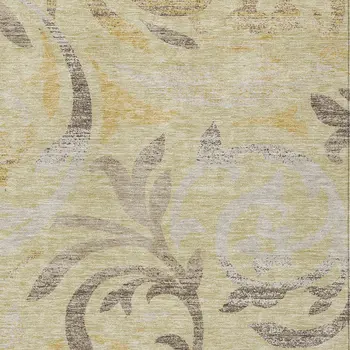 8' X 10' Gold Beige And Taupe Floral Washable Indoor Outdoor Area Rug