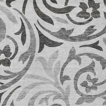3' X 5' Gray Charcoal And Silver Floral Washable Indoor Outdoor Area Rug