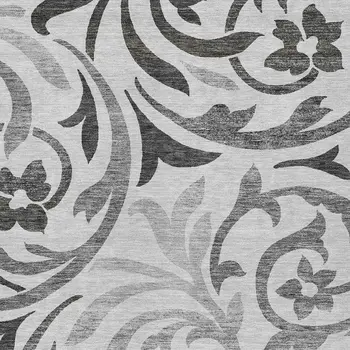 5' X 8' Gray Charcoal And Silver Floral Washable Indoor Outdoor Area Rug