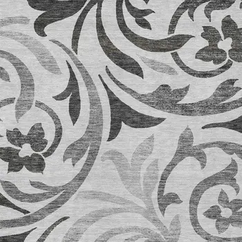 10' X 14' Gray Charcoal And Silver Floral Washable Indoor Outdoor Area Rug
