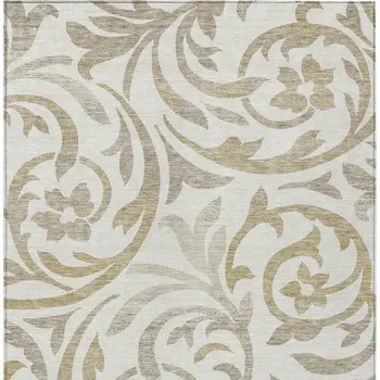 3' X 5' Ivory Beige And Taupe Floral Washable Indoor Outdoor Area Rug