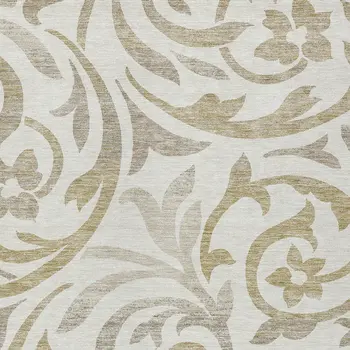 5' X 8' Ivory Beige And Taupe Floral Washable Indoor Outdoor Area Rug