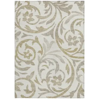 8' X 10' Ivory Beige And Taupe Floral Washable Indoor Outdoor Area Rug