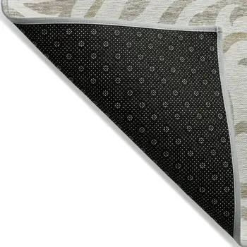 8' X 10' Ivory Beige And Taupe Floral Washable Indoor Outdoor Area Rug