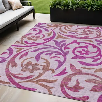 5' X 8' Lavender Blush And Purple Floral Washable Indoor Outdoor Area Rug