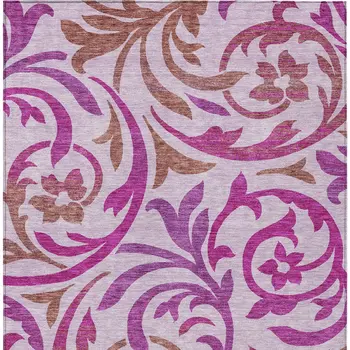 8' X 10' Lavender Blush And Purple Floral Washable Indoor Outdoor Area Rug