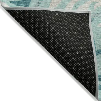 10' X 14' Teal Blue Aqua And Beige Floral Washable Indoor Outdoor Area Rug