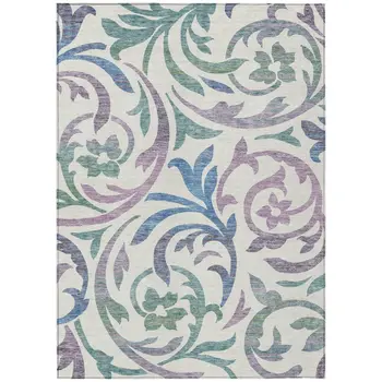 3' X 5' White Purple And Sage Floral Washable Indoor Outdoor Area Rug