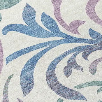 8' White Purple And Sage Round Floral Washable Indoor Outdoor Area Rug