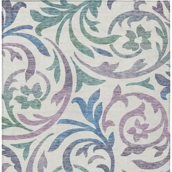 8' X 10' White Purple And Sage Floral Washable Indoor Outdoor Area Rug