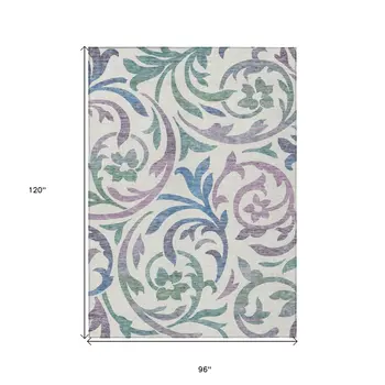 8' X 10' White Purple And Sage Floral Washable Indoor Outdoor Area Rug
