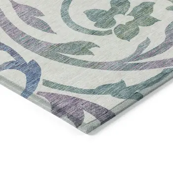 8' X 10' White Purple And Sage Floral Washable Indoor Outdoor Area Rug
