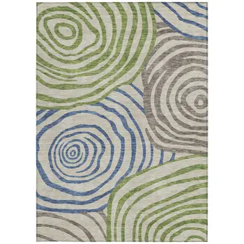 3' X 5' Beige Taupe And Green Abstract Washable Indoor Outdoor Area Rug