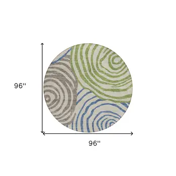 8' Beige Taupe And Green Round Abstract Washable Indoor Outdoor Area Rug