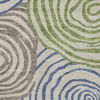 8' X 10' Beige Taupe And Green Abstract Washable Indoor Outdoor Area Rug