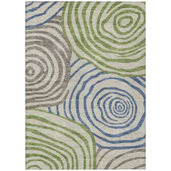 9' X 12' Beige Taupe And Green Abstract Washable Indoor Outdoor Area Rug