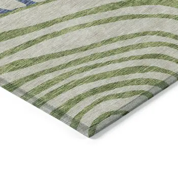 10' X 14' Beige Taupe And Green Abstract Washable Indoor Outdoor Area Rug
