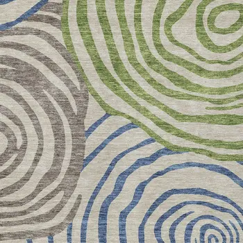 10' X 14' Beige Taupe And Green Abstract Washable Indoor Outdoor Area Rug