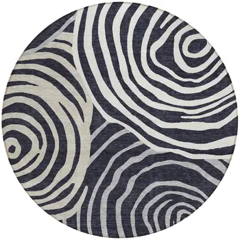 8' Black Charcoal And Gray Round Abstract Washable Indoor Outdoor Area Rug