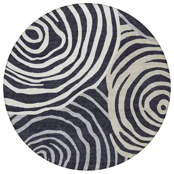 8' Black Charcoal And Gray Round Abstract Washable Indoor Outdoor Area Rug