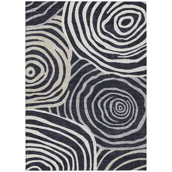9' X 12' Black Charcoal And Gray Abstract Washable Indoor Outdoor Area Rug