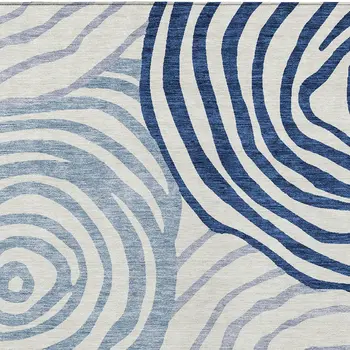 8' X 10' Ivory And Navy Blue Abstract Washable Indoor Outdoor Area Rug
