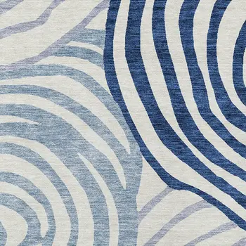 8' X 10' Ivory And Navy Blue Abstract Washable Indoor Outdoor Area Rug
