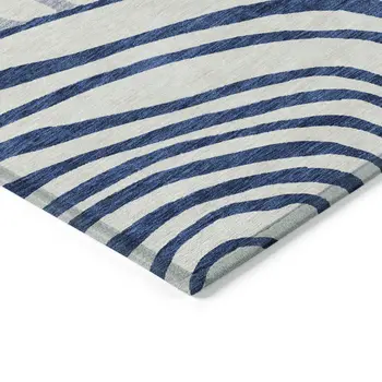 10' X 14' Ivory And Navy Blue Abstract Washable Indoor Outdoor Area Rug