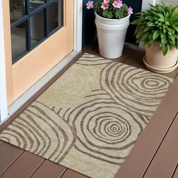 3' X 5' Brown Taupe And Beige Abstract Washable Indoor Outdoor Area Rug