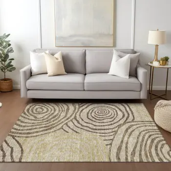 3' X 5' Brown Taupe And Beige Abstract Washable Indoor Outdoor Area Rug