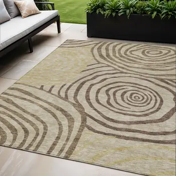 5' X 8' Brown Taupe And Beige Abstract Washable Indoor Outdoor Area Rug