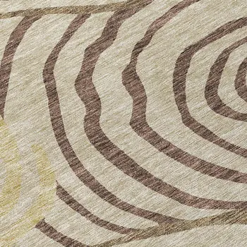 8' Brown Taupe And Beige Round Abstract Washable Indoor Outdoor Area Rug
